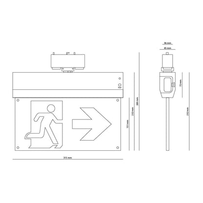 Nood uitgangsbord | 3-fase rail | zwart | AT | incl pictogrammen