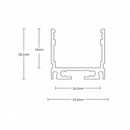 PN8 LED profiel 200cm, LED strips max. 16 mm