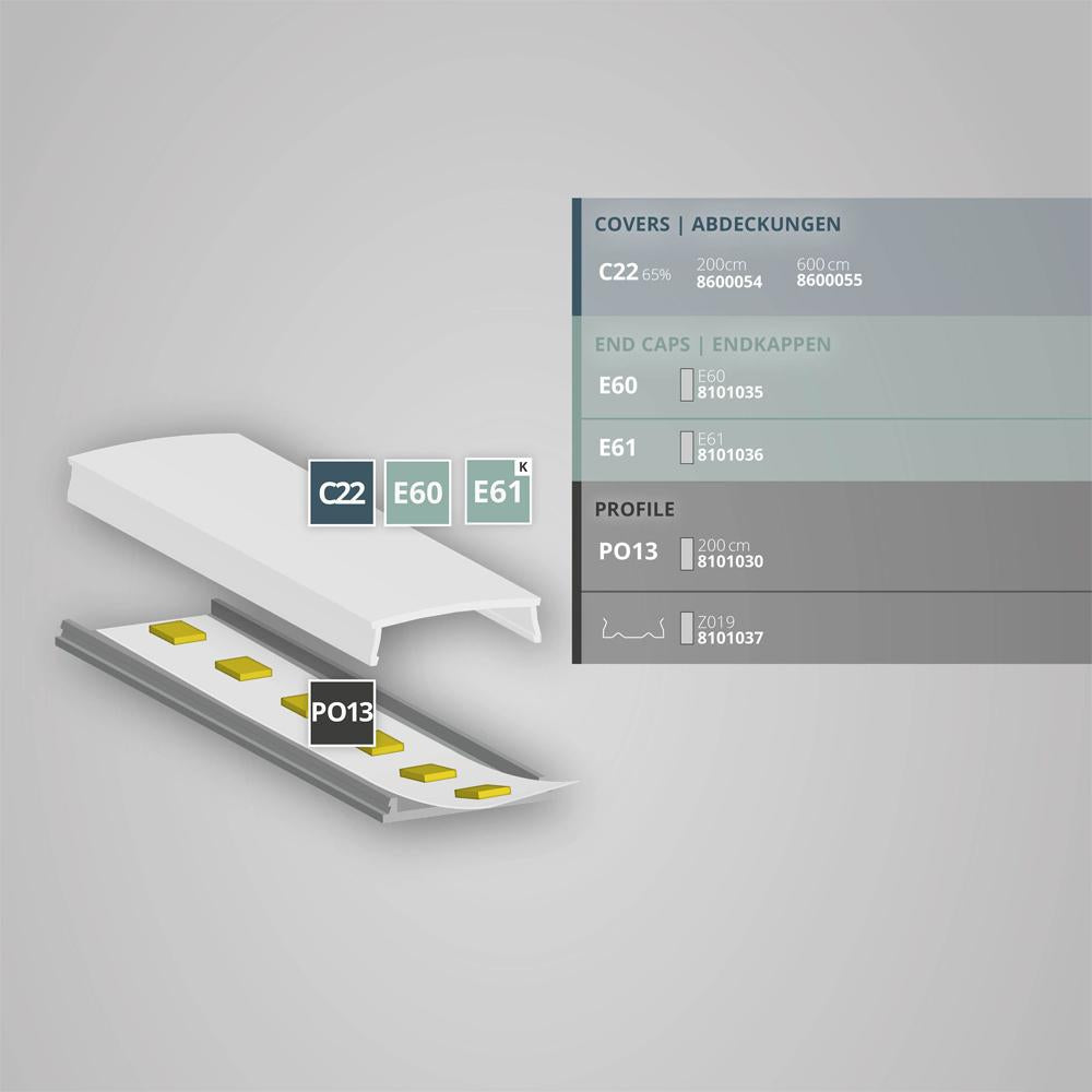 PO13 LED profiel 200cm, buigbaar, LED strips max. 15mm