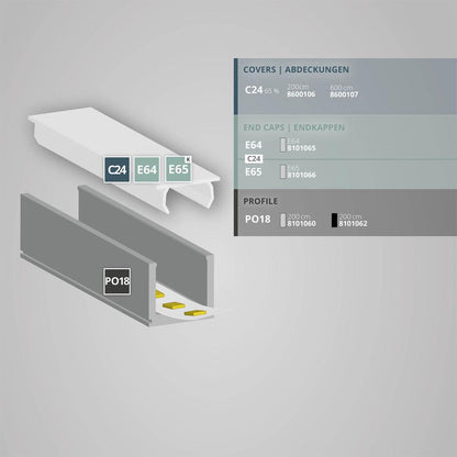 PO18 profiel 2m, zwart RAL9005 ultra-mini, LED strips max.6mm