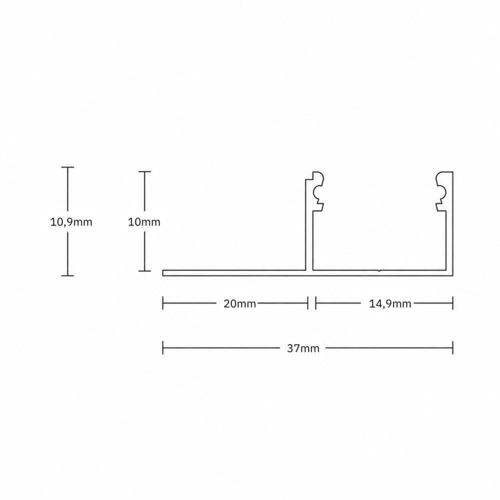 FP2 LED tegel profiel randen 200 cm, LED strips max. 14 mm
