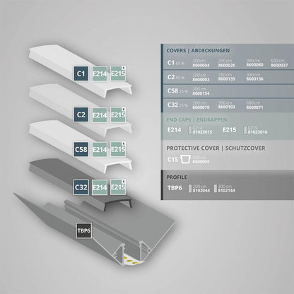 TBP6 LED gipsplaat profiel 200 cm, LED strips max. 14 mm