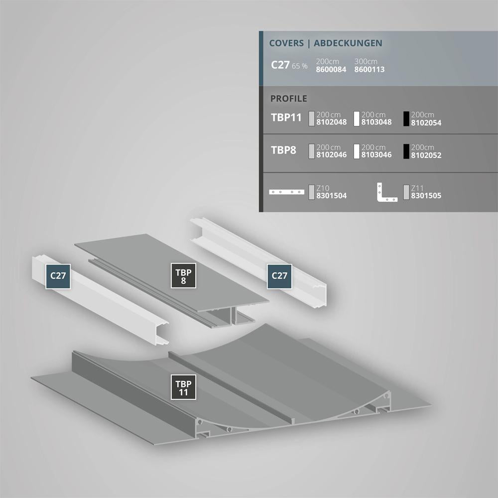 TBP11 LED gipsplaat profiel 2m, zwart RAL9005 strips max. 11mm