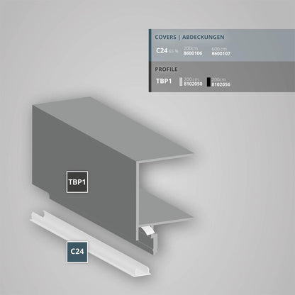 TBP1 LED gipsplaat profiel 200 cm, zwart RAL 9005, LED strips