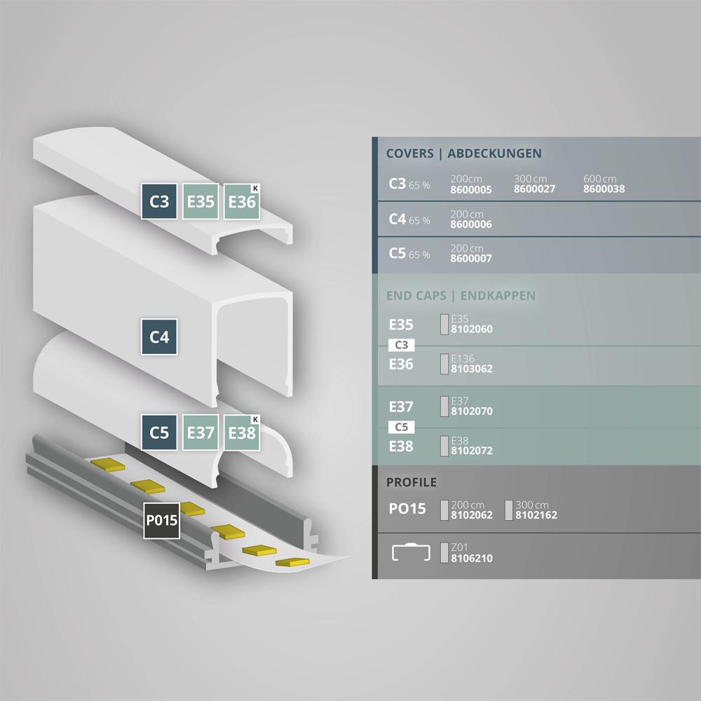PO15 LED profiel 200cm, ultra-flat, LED strips max. 12mm
