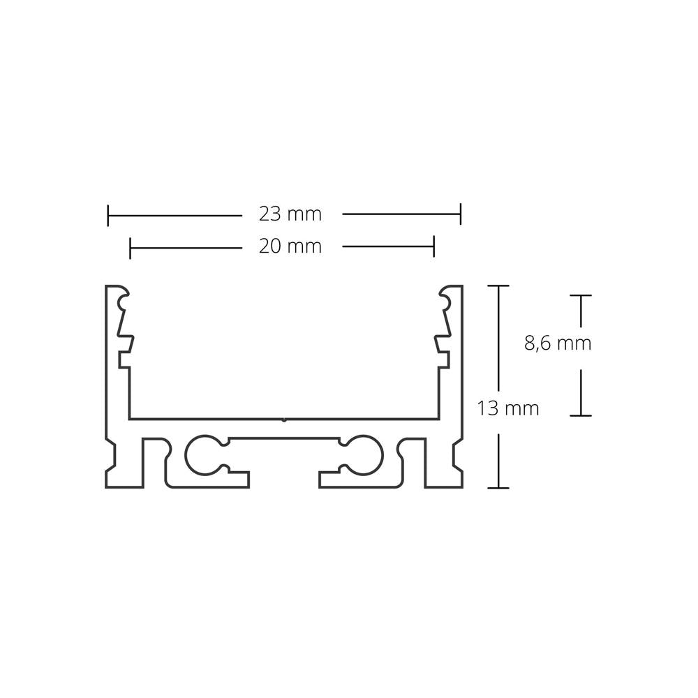 PN20 LED profiel 200 cm, high, LED strips max. 20 mm