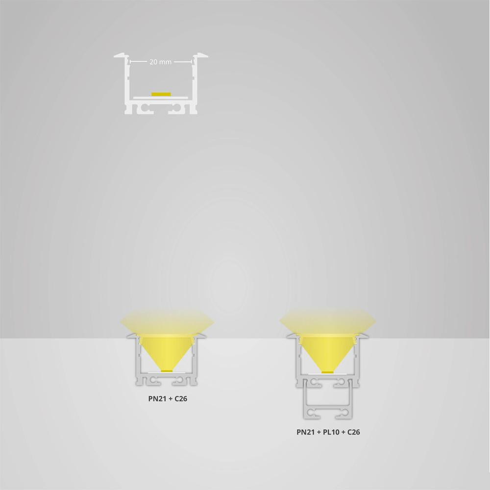 PN21n LED profiel 200 cm, hoog/vleugel, LED strips max. 20 mm