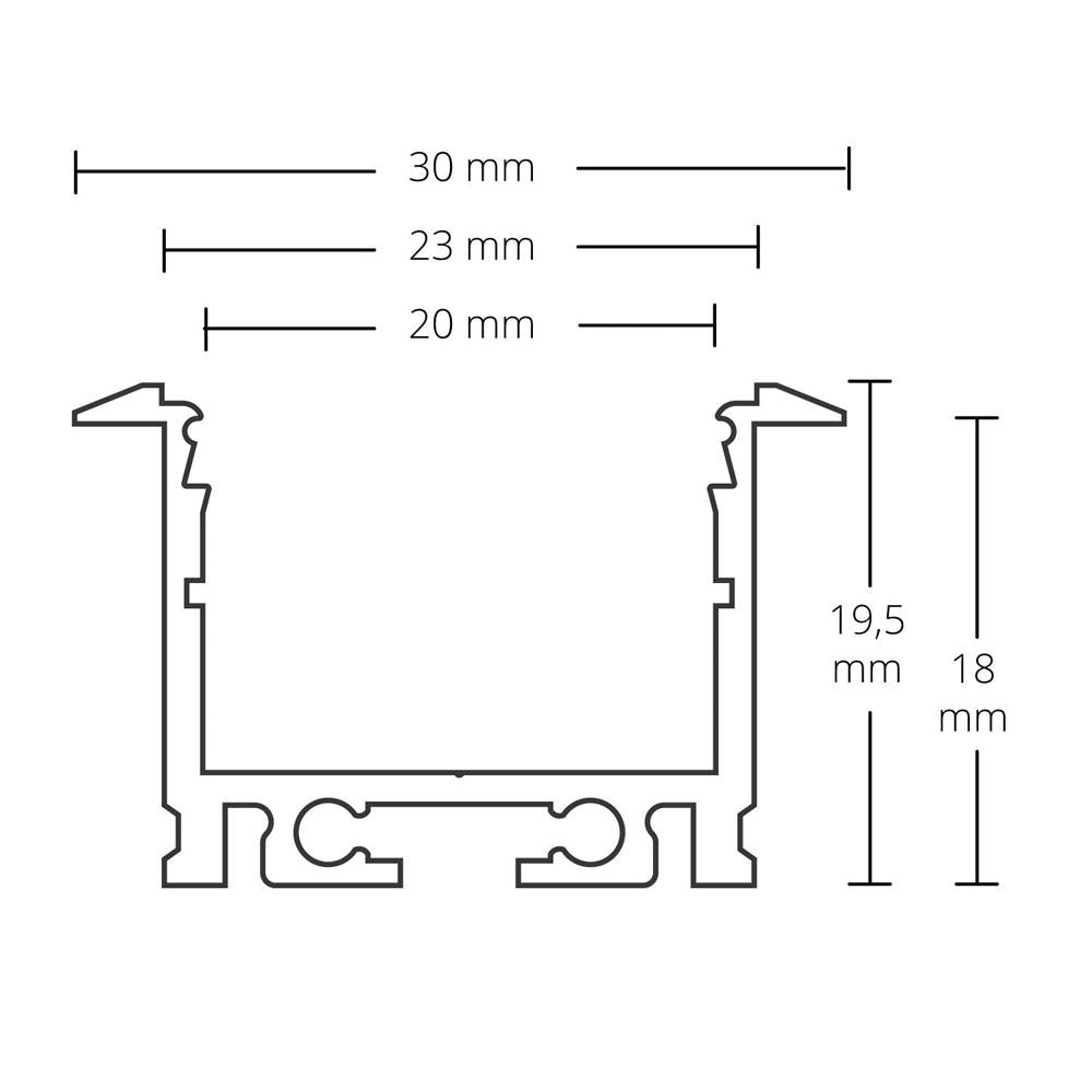 PN21n LED profiel 200 cm, hoog/vleugel, LED strips max. 20 mm