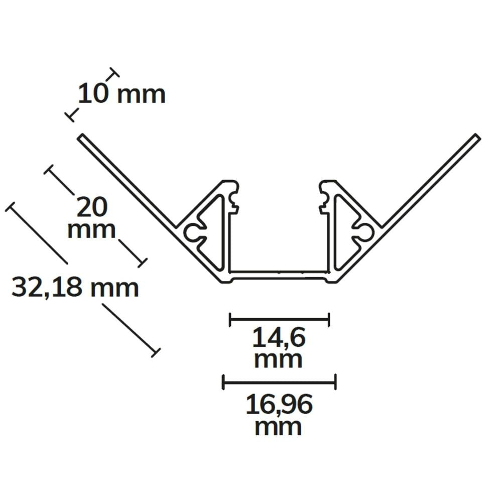 FP8n LED tegel profiel binnenhoek 2m, LED strips max.14mm