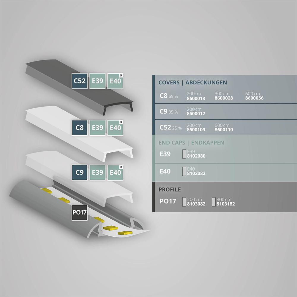 PO17 LED profiel 200cm, ultra-flat/wing, LED strips max. 11m