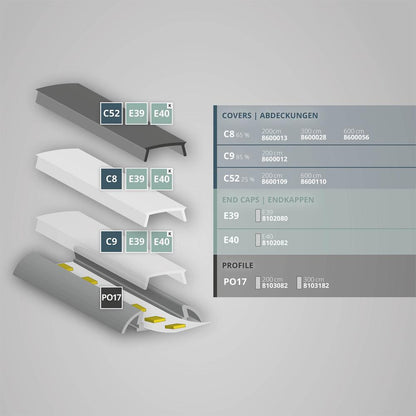 PO17 LED profiel 200cm, ultra-flat/wing, LED strips max. 11m
