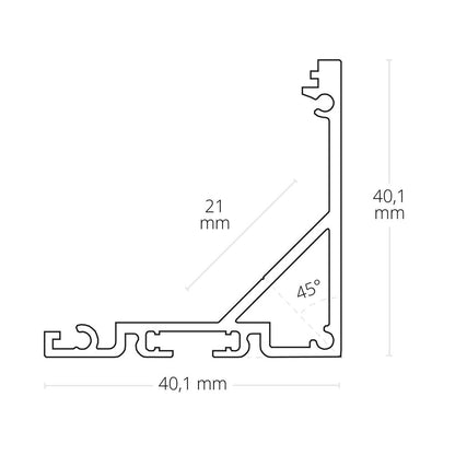 PN19n LED hoek profiel 200cm, LED strips max. 20mm