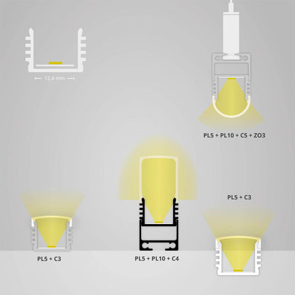 PL5 LED profiel 200cm, hoog, LED strips max. 12mm