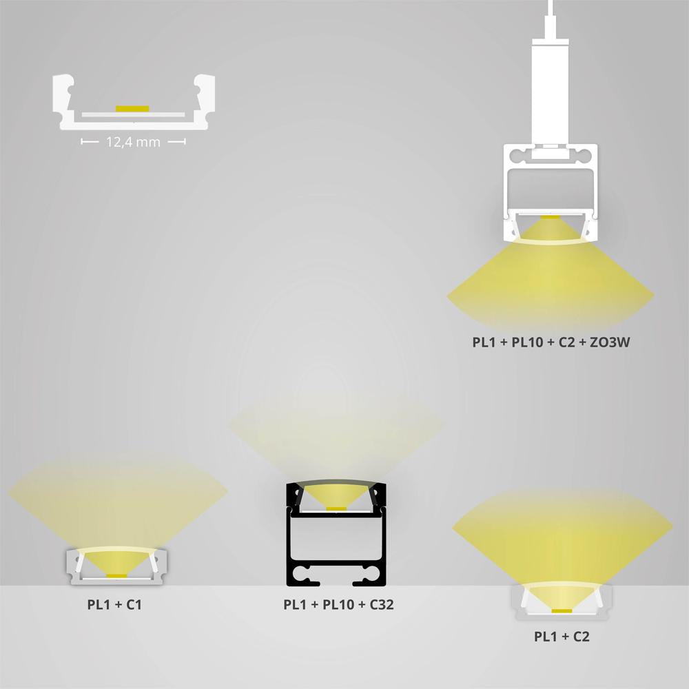PL1 LED profiel 200cm, plat, LED strips max. 12mm