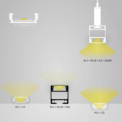 PL1 LED profiel 200cm, plat, LED strips max. 12mm
