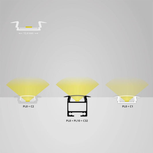 PL8 LED profiel 200cm, plat / vleugel, LED strips max. 12mm