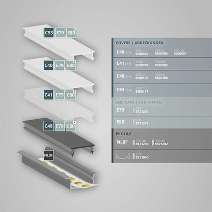 SL8F/NL8F installatie profiel 200 cm, geanodiseerd