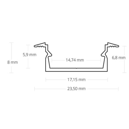 SL8F/NL8F installatie profiel 200 cm, geanodiseerd