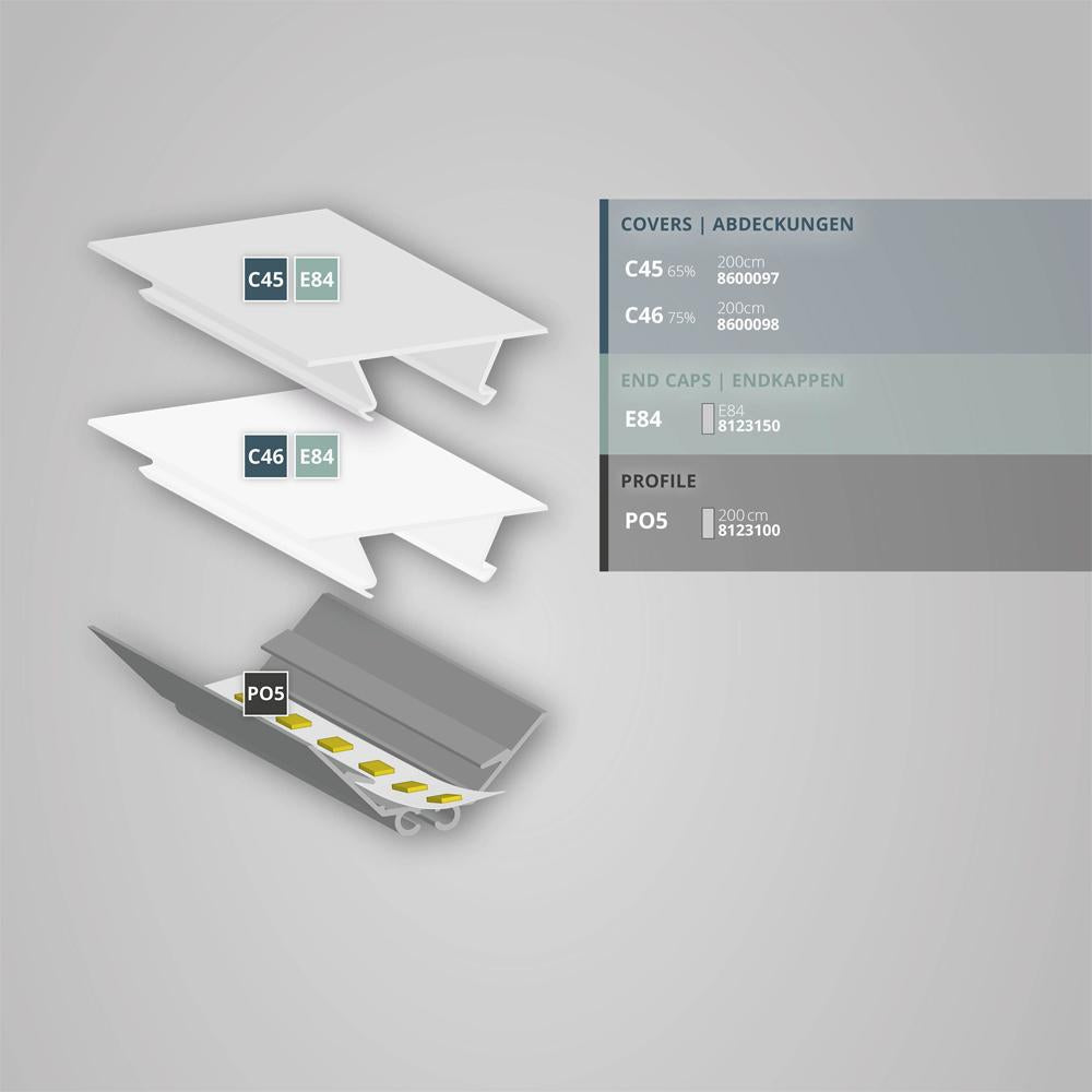 PO5 hoek profiel 200 cm, LED strips max. 12 mm geanodiseerd