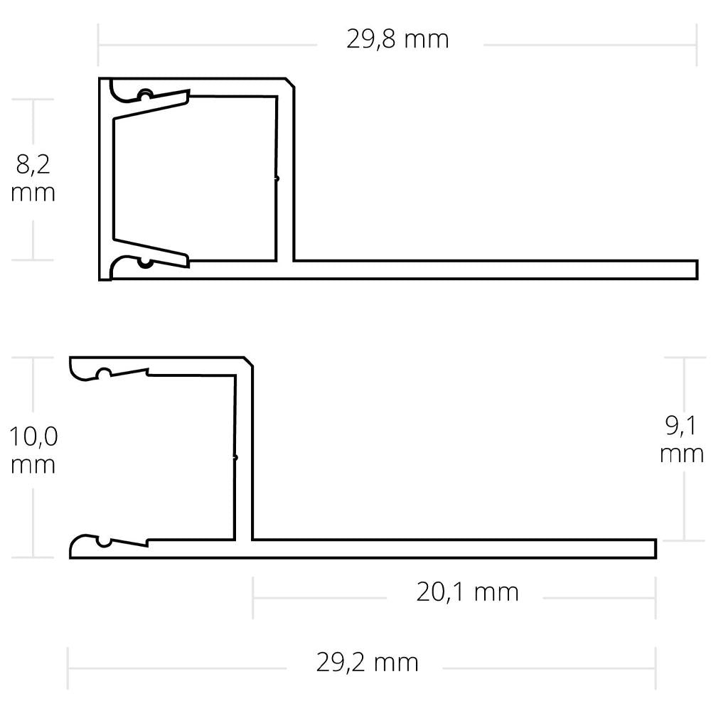 FP3 tegel profiel top end 200 cm, wit RAL 9003, LED strip
