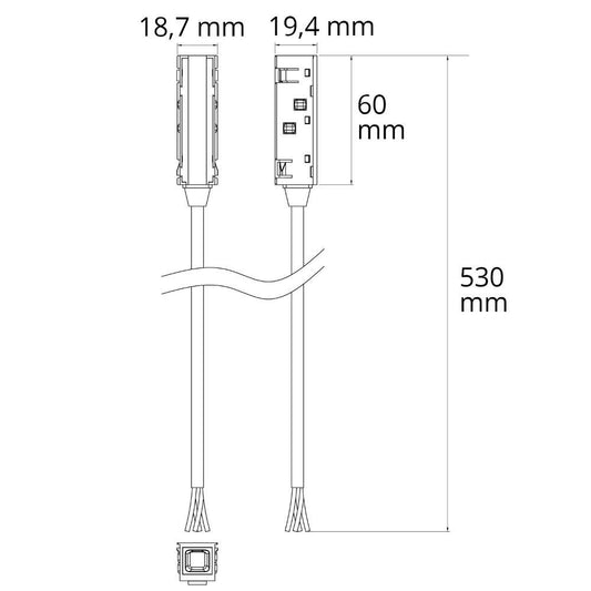 T48/20 | zwart | voedingskabel TZ53 | 6A | DALI | 50 cm