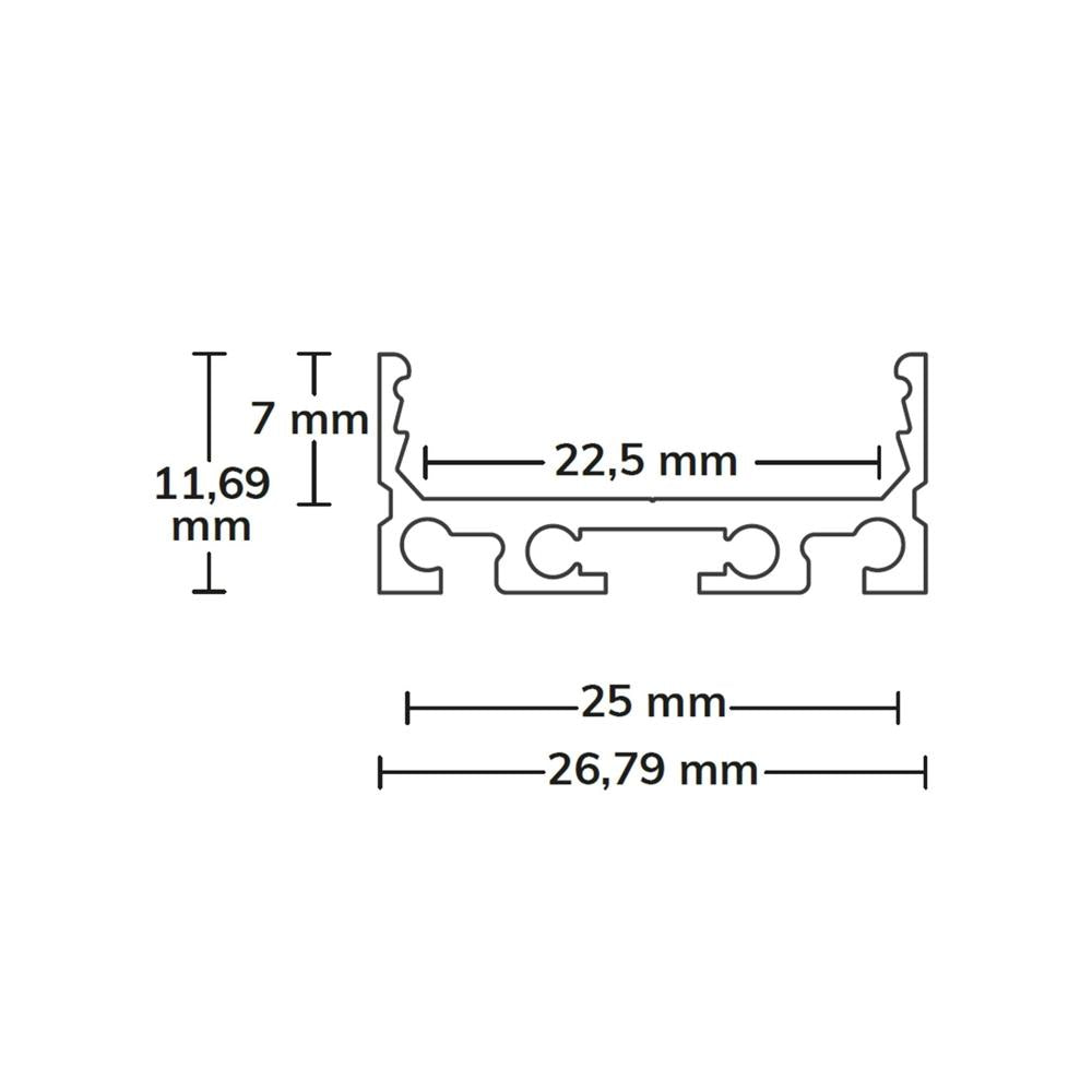 PN4 LED profiel 200cm zwart RAL9005 LED strips max. 20mm