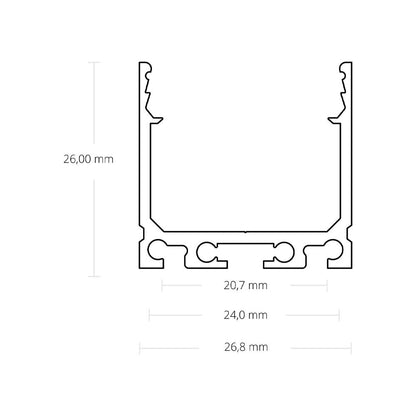 PN6n LED profiel 200cm, hoog, LED strips max. 20mm