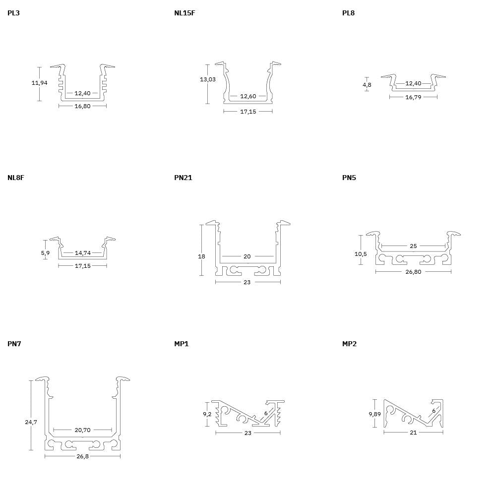 PL3 LED profiel 200cm, hoog / vleugel