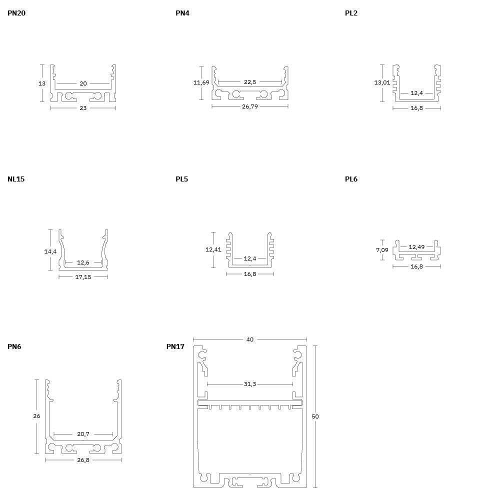PN4 LED profiel 200cm zwart RAL9005 LED strips max. 20mm