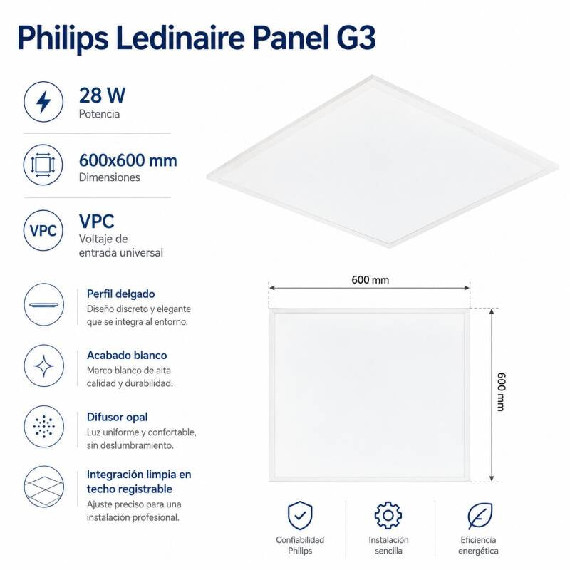 Lumexa Paneel LED 60 x 60 cm, 28 W, 3400 lm, UGR22, Philips Ledinaire G3 RC065B