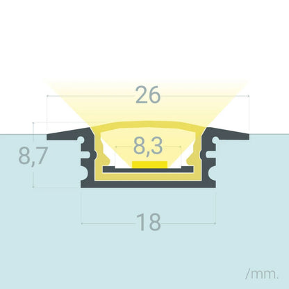 Lumexa Aluminium Profiel Waterdicht IP65 Inbouw 2m voor LED-strip tot 8 mm